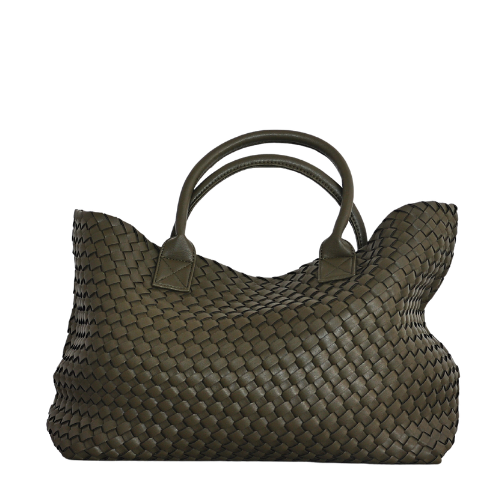 Χακί olive green υφαντή tote τσάντα it bag με πλέξη intrecciato